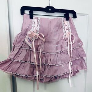 NWT - Kawaii Tiered Lace Up Cake Mini Skirt Lavender Purple & Pink - M